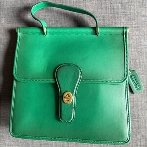 Coach Willis Green Leather Satchel Handbag